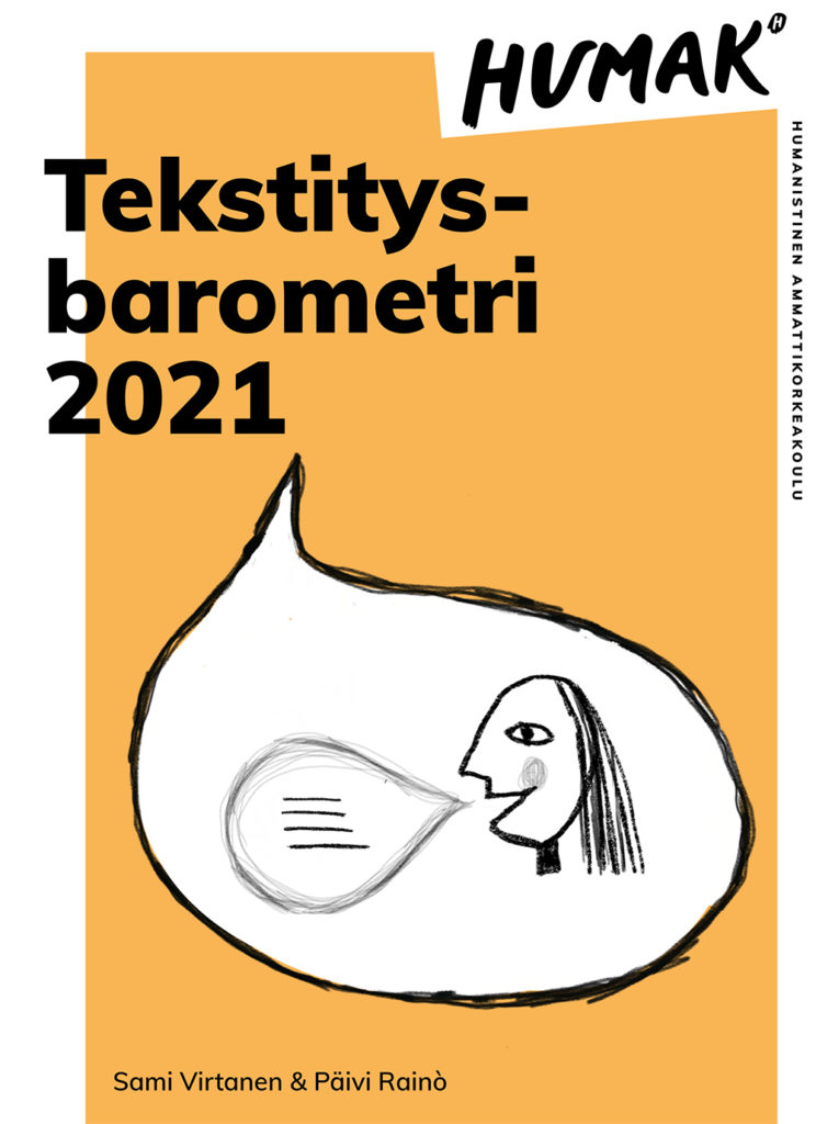 Tekstitysbarometri 2021 kansi. Humak. Sami Virtanen & Päivi Raino.