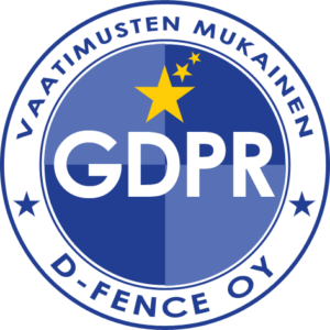 GDPR-logo. Vaatimusten mukainen. D-Fence Oy.